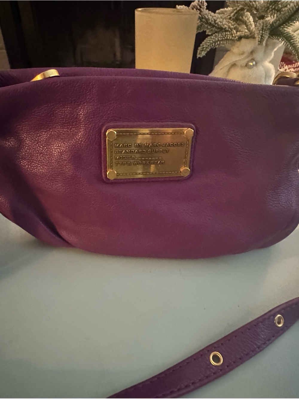 Y2K Marc by Marc Jacobs Purple Leather Crossbody Bag Gold Hardware Logo Plate